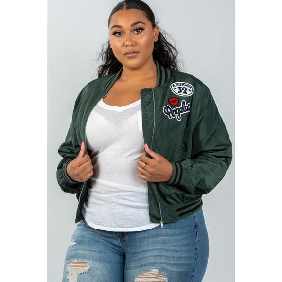 PLUS DARK GREEN PATCH BOMBER JACKET - Picture 4 of 7